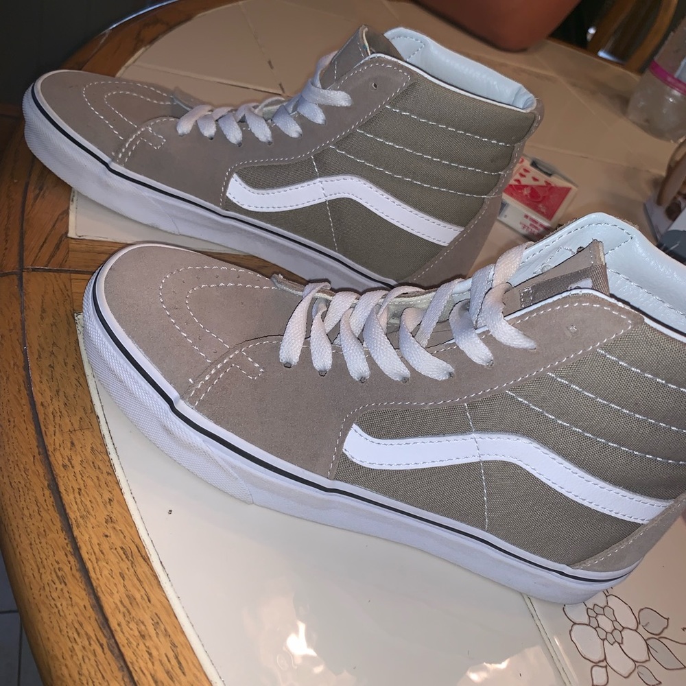 Light brown and gray Vans